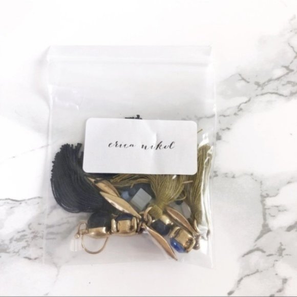 NEW Boutique Earrings Tassel Statement Drop Dangle Fringe Navy Gold Boho Gift - Picture 3 of 4